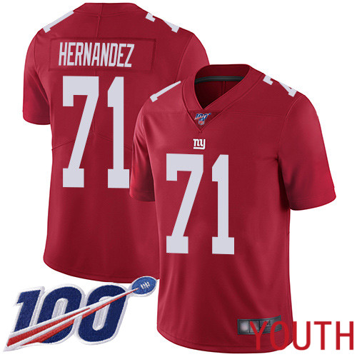 Youth New York Giants 71 Will Hernandez Red Limited Red Inverted Legend 100th Season Football NFL Jersey